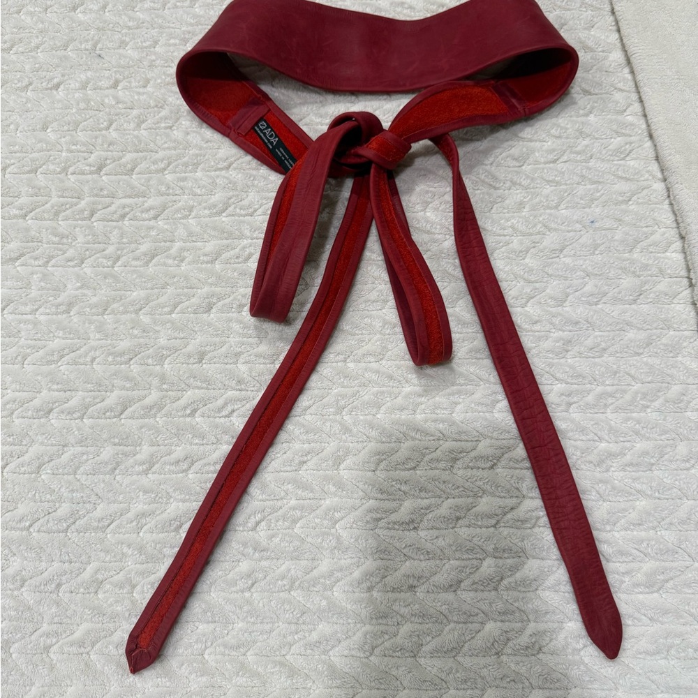 Ada Red Velvet Belt with Structured Bow